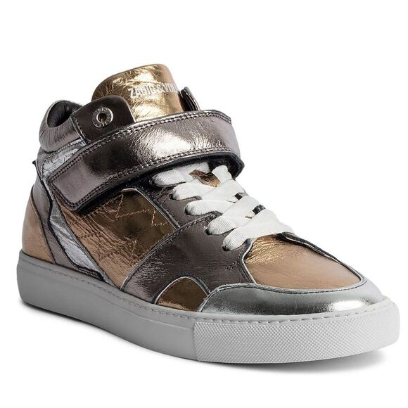 New Zadig & Voltaire Mid Flash Vintage Metallic Sneakers size 38 - Picture 1 of 10